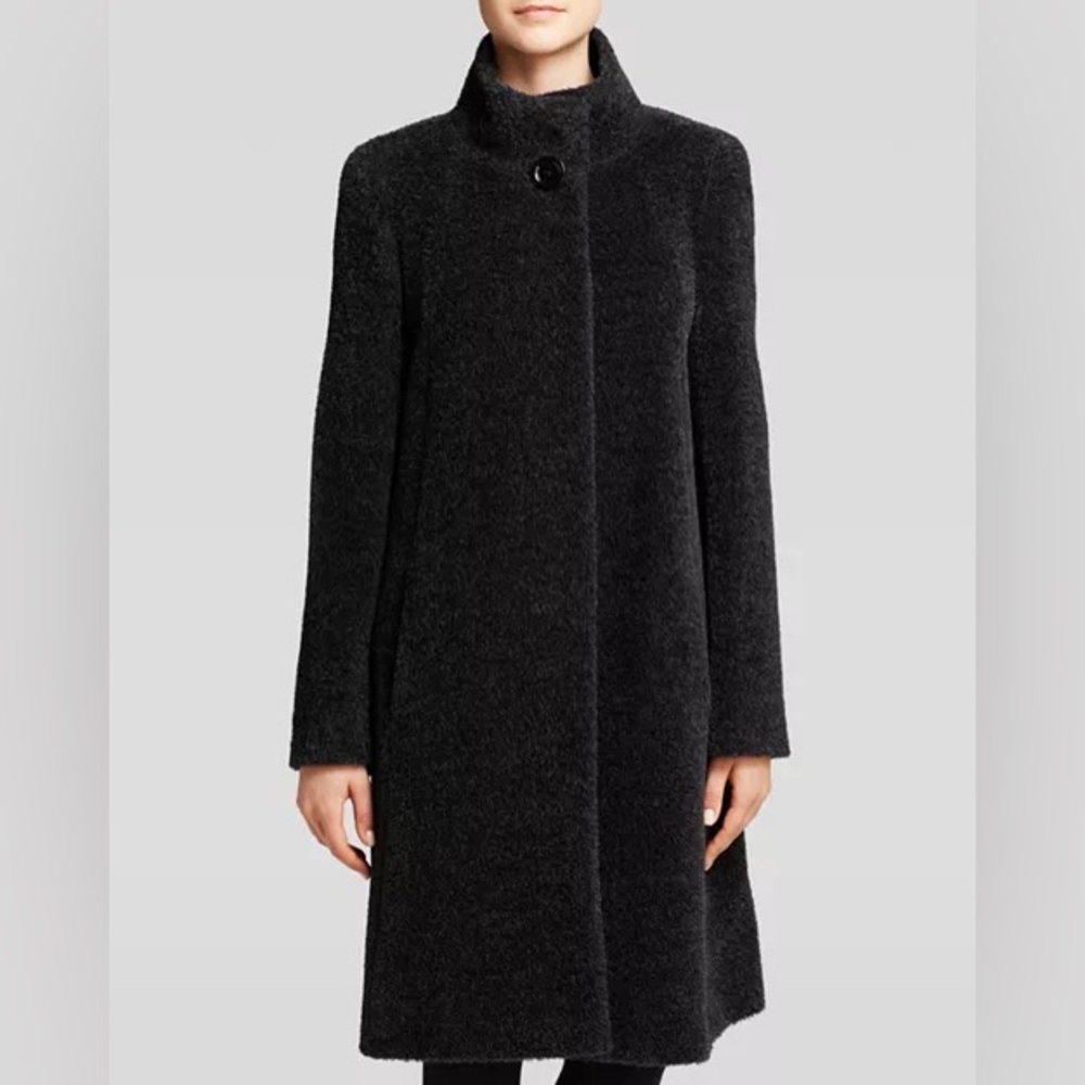 CiINZIA ROCCA FLARED BLACK WOOL AND ALPACA COAT WITH HIGH STAND COLLAR SIZE 6